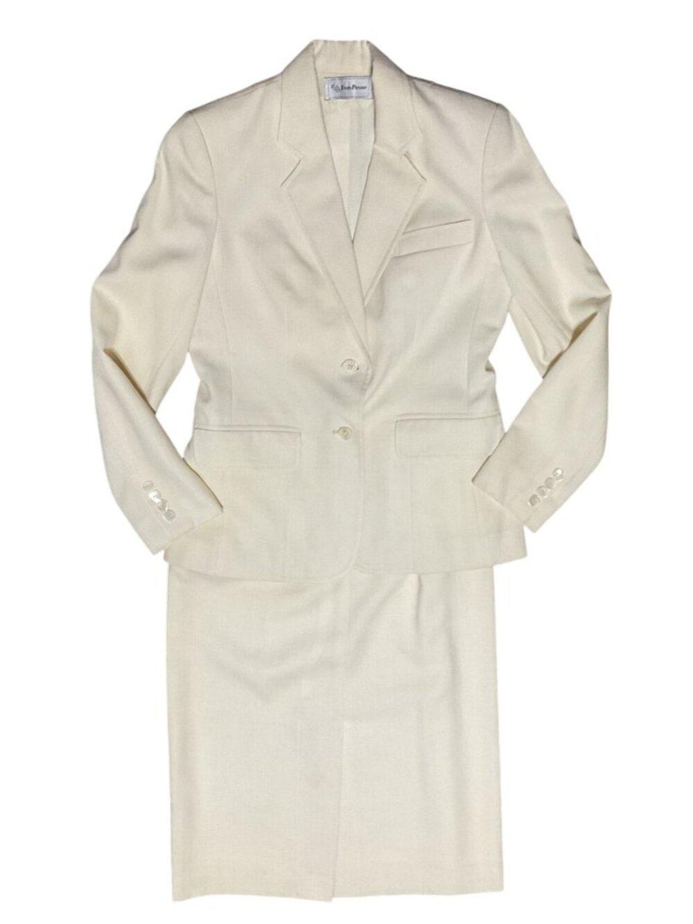 Vintage Evan-Picone Wool Blend Cream Skirt Suit Size 6 Made in USA Professional